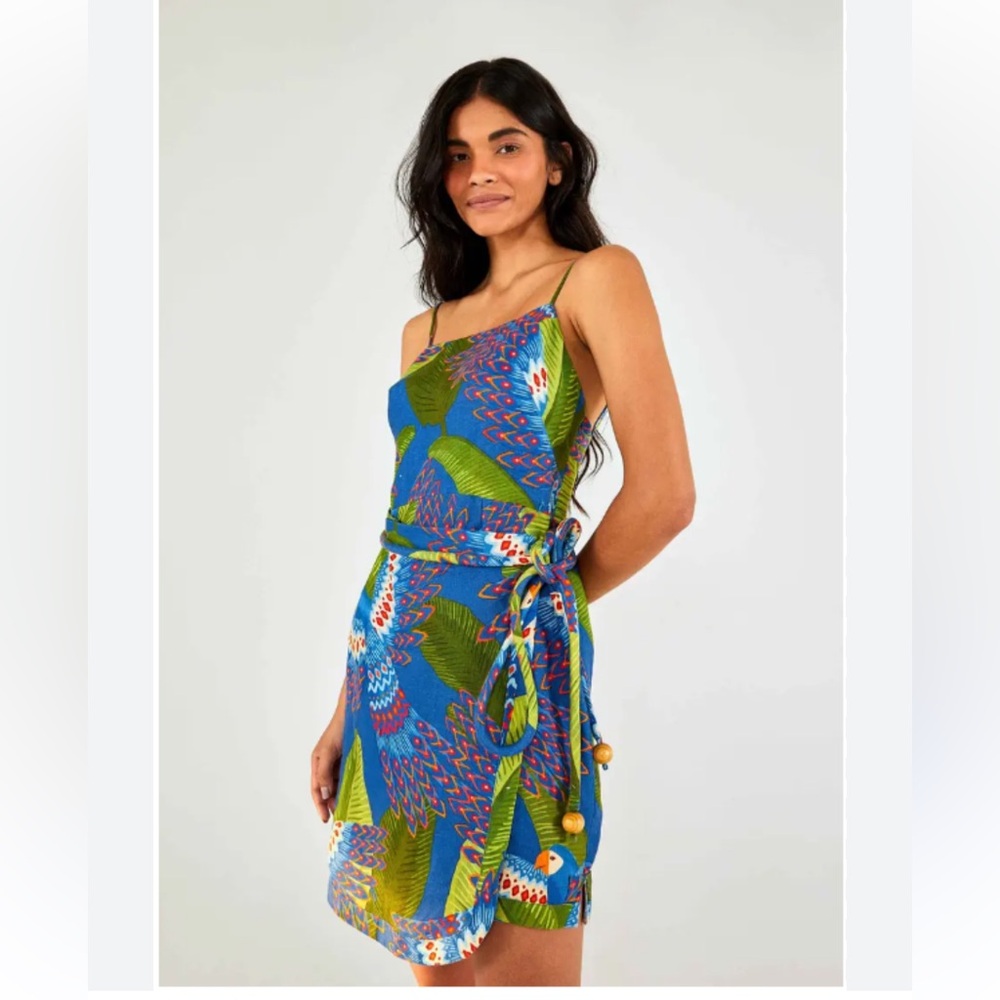 FARM Rio Blue and Green Wrap Sundress